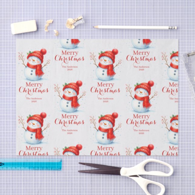 Personalized Merry Christmas Snowman Custom Year  Tissue Paper (Craft)