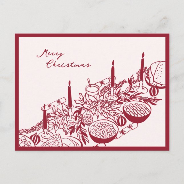 Personalized Merry Christmas Table Minimal Design Holiday Postcard (Front)