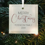 Personalized Merry Christmas Tree Glass Ornament<br><div class="desc">Decorate your christmas tree this year with these elegant glass ornaments,  the decorations feature a modern font which reads 'MERRY CHRISTMAS' and is personalized with the family name and year.</div>