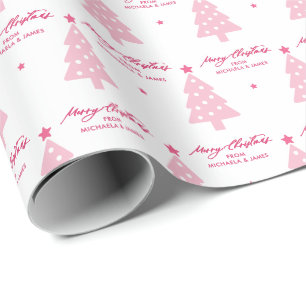 Personalized Merry Christmas Trees & Stars Holiday Wrapping Paper
