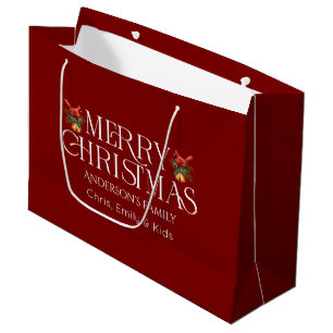 Personalized Merry Christmas Whit Retro Typography Large Gift Bag
