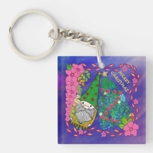 PERSONALIZED MERRY CHRISTMAS WITH GNOME XMAS TREE KEY RING