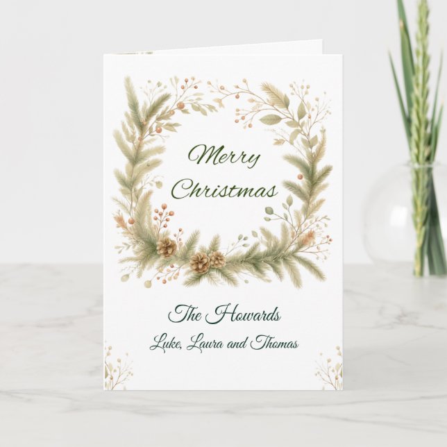 Personalized Merry Christmas Wreath Card (Front)