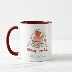 Personalized Merry Teacher Christmas Tree Books Mu Mug