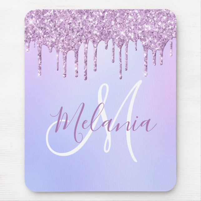 Personalized Metallic Purple Drip Lavender Pour Mouse Mat (Front)