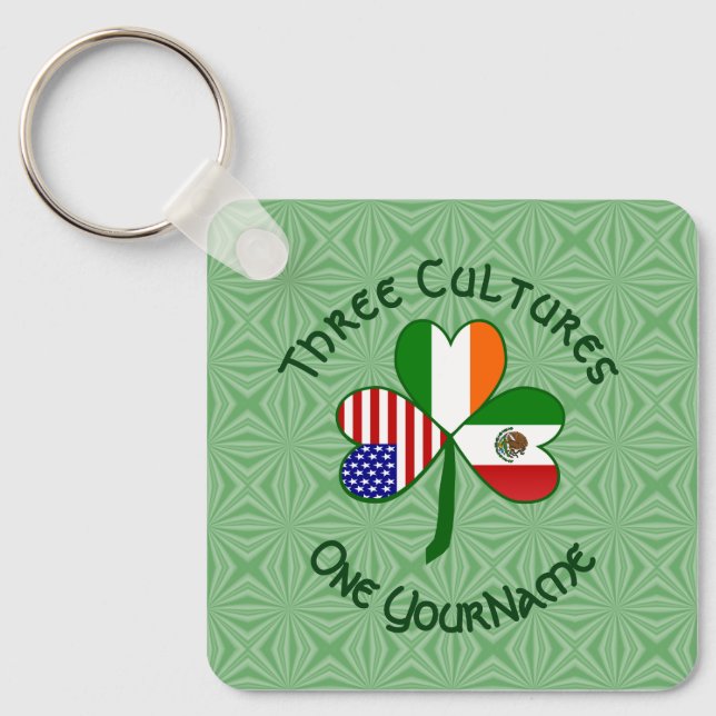 Personalized Mexican Ireland USA Shamrock  Key Ring (Front)