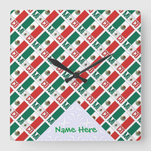 Personalized Mexico Flag Tiled Square Wall Clock