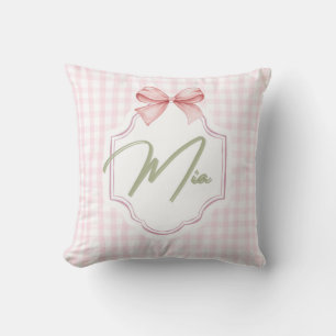 Personalized Mia Baby Girl Nursery Bow & Gingham Cushion