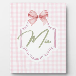 Personalized Mia Baby Girl Nursery Bow & Gingham  Plaque