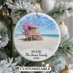 Personalized Miami Ornament, Custom Florida Ceramic Tree Decoration