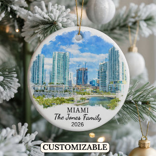 Personalized Miami Ornament, Custom Florida Ceramic Tree Decoration