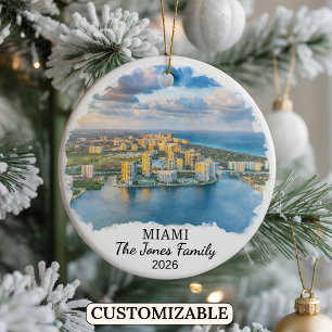 Personalized Miami Ornament, Custom Florida Ceramic Tree Decoration