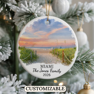 Personalized Miami Ornament, Custom Florida Ceramic Tree Decoration