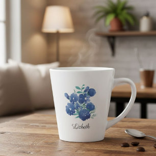 Personalized Midnight Bloom Blue Floral Latte Mug