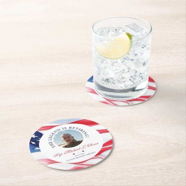 Personalized Military Retirement Soldier Photo Round Paper Coaster (Insitu)