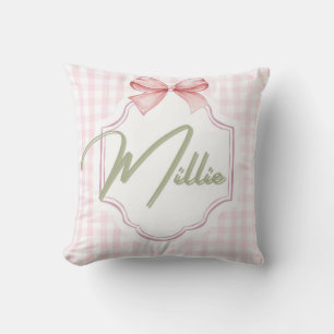 Personalized Millie Baby Girl Nursery Bow&Gingham Cushion