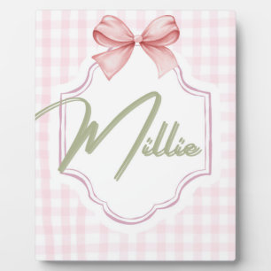 Personalized Millie Baby Girl Nursery Bow&Gingham Plaque