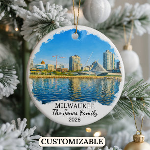 Personalized Milwaukee Ornament, Custom Wisconsin Ceramic Tree Decoration
