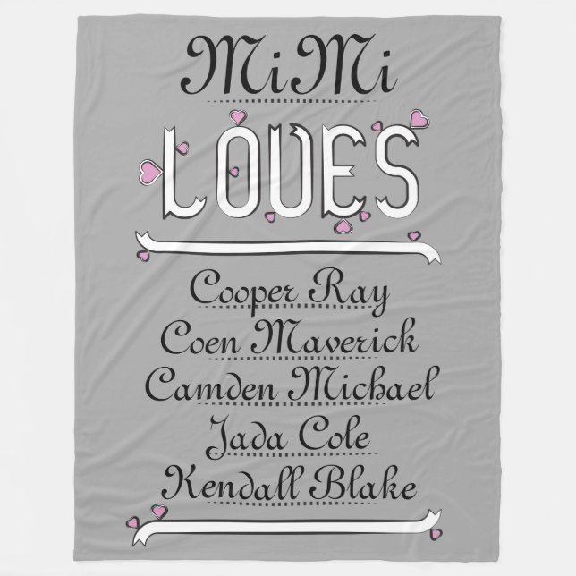 PERSONALIZED MiMi LOVES her grandchildren Fleece Blanket (Front)
