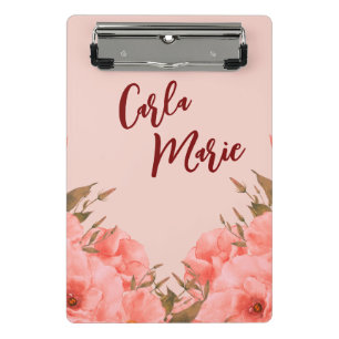 Personalized Mini Clipboard Pink Floral Design