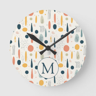 Personalized Minimal Abstract Boho Pastel Colors Round Clock