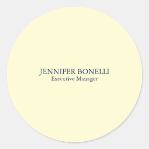 Personalized minimalist add your name cream color classic round sticker