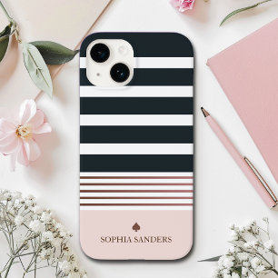 Personalized Minimalist Black Stripes Pattern Case-Mate iPhone 14 Case