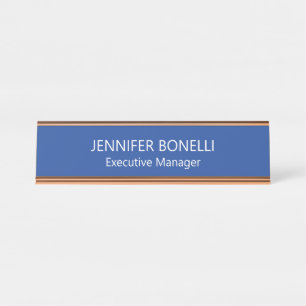 Personalized minimalist blue add your name desk name plate