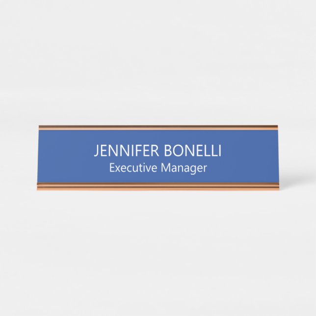 Personalized minimalist blue add your name desk name plate (Front)