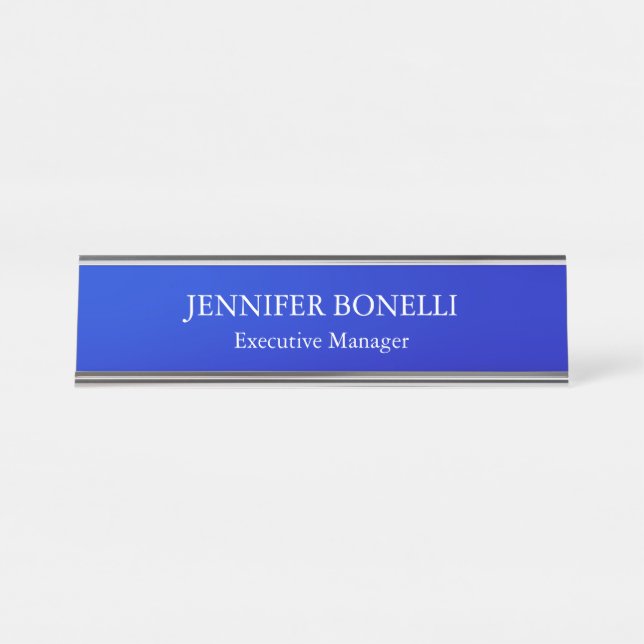 Personalized minimalist blue add your name desk name plate (Front)