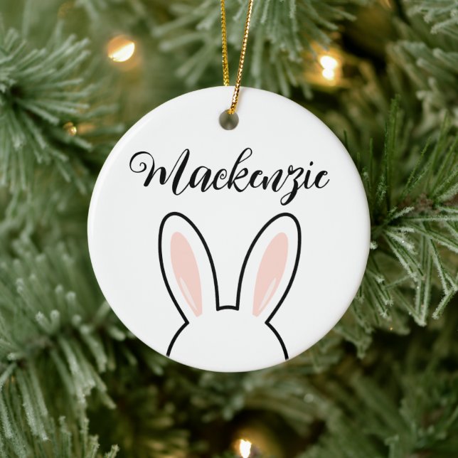 Personalized Minimalist Cute Bunny Ears Easter Ceramic Tree Decoration (Tree)