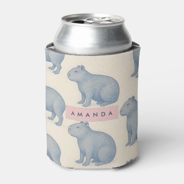 Personalized Minimalist Cute Capybara Pattern Can Cooler (Can Front)