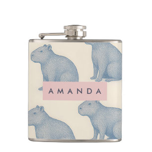 Personalized Minimalist Cute Capybara Pattern Hip Flask
