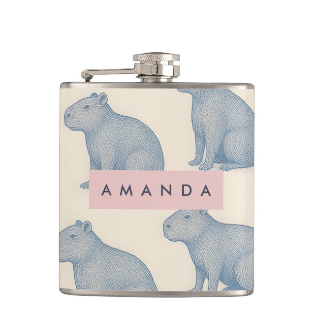 Personalized Minimalist Cute Capybara Pattern Hip Flask (Front)