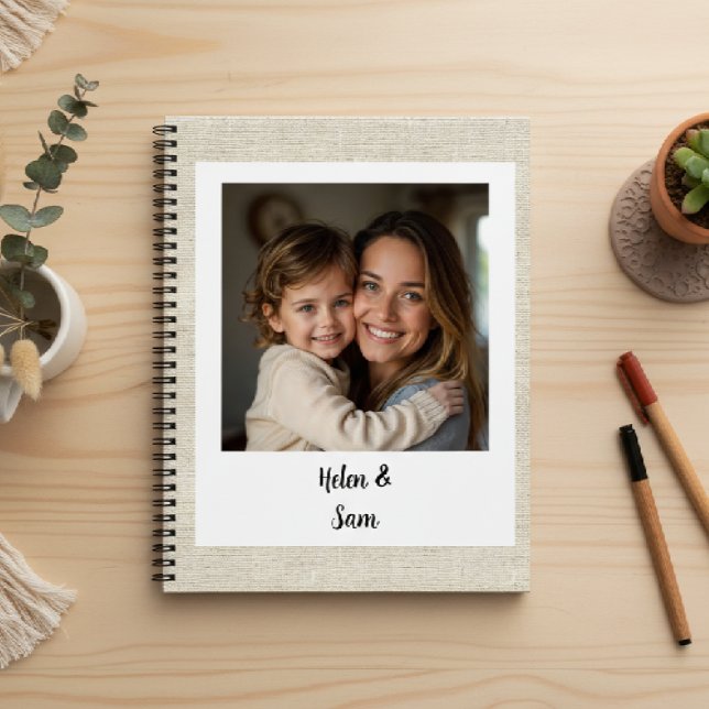Personalized Minimalist Family Photo Faux Burlap Notebook (Creator Uploaded)