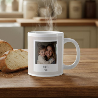 Personalized Minimalist Family Photo Soft Beige Large Coffee Mug