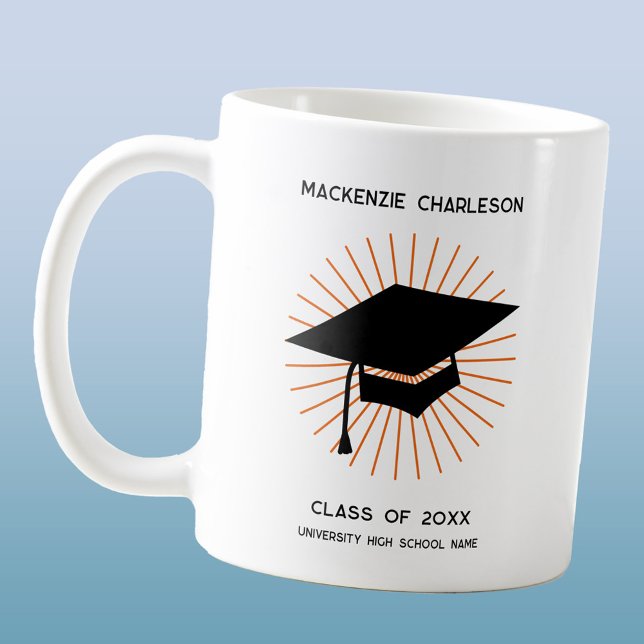 Personalized Minimalist Graduation Cap Coffee Mug (Modern minimalist graduation cap personalized graduate class of  year coffee mug keepsake)