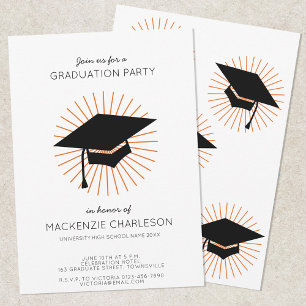 Personalized Minimalist Graduation Cap Party Invitation