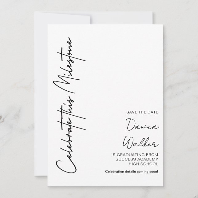 Personalized Minimalist Graduation Save The Date (Front)