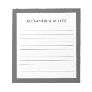 Personalized Minimalist Gray Name Lined Notepad