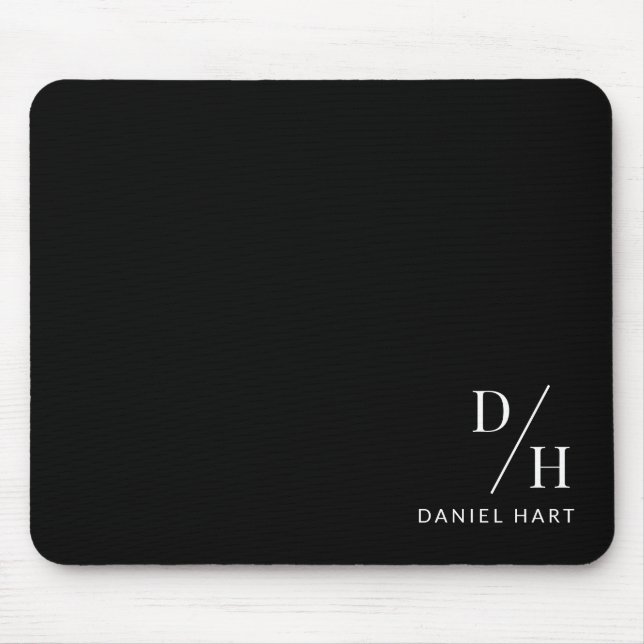 Personalized Minimalist Initial Name Black Mouse Mat (Front)