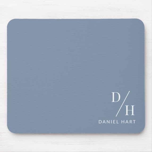 Personalized Minimalist Initial Name Dusty Blue Mouse Mat (Front)