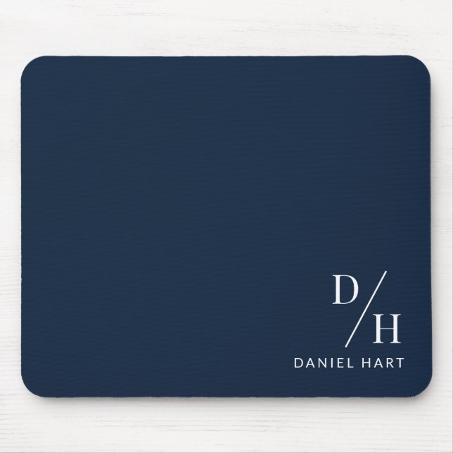 Personalized Minimalist Initial Name Navy Blue Mouse Mat (Front)