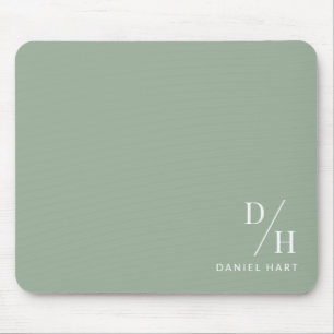 Personalized Minimalist Initial Name Sage Green Mouse Mat