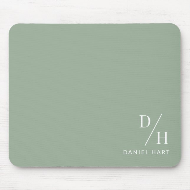 Personalized Minimalist Initial Name Sage Green Mouse Mat (Front)