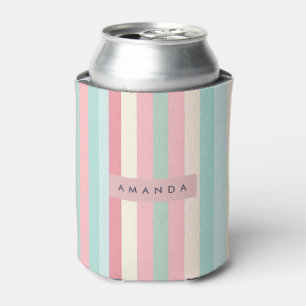 Personalized Minimalist Pastel Stripes Can Cooler