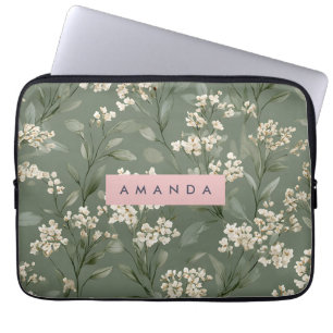 Personalized Minimalist Sage Floral Art  Laptop Sleeve