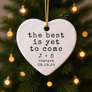 Personalized Minimalist Typography Engaged Ceramic Tree Decoration