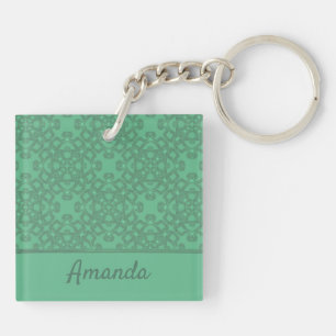 Personalized mint green pattern key ring