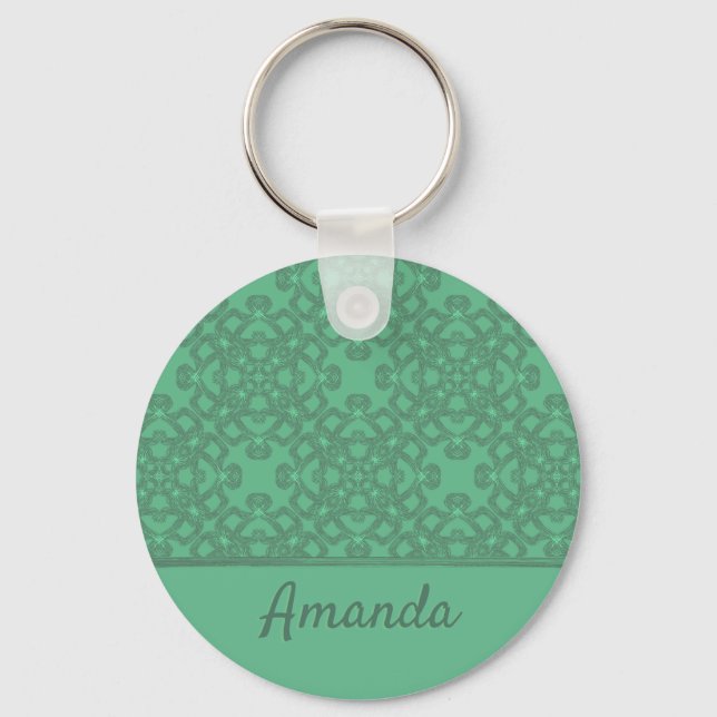 Personalized mint green pattern key ring (Front)